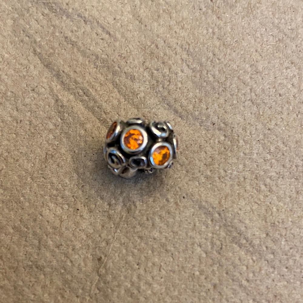 Pandora Sterling Silver Orange Crystal Charm Bead